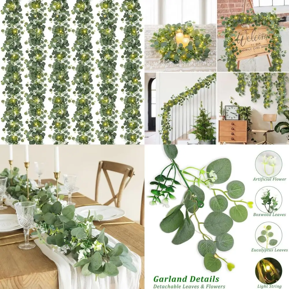 

6-Foot Battery-Powered Eucalyptus Garland with Lights, Artificial Greenery for Indoor and Outdoor Decor, Ideal for Holidays and