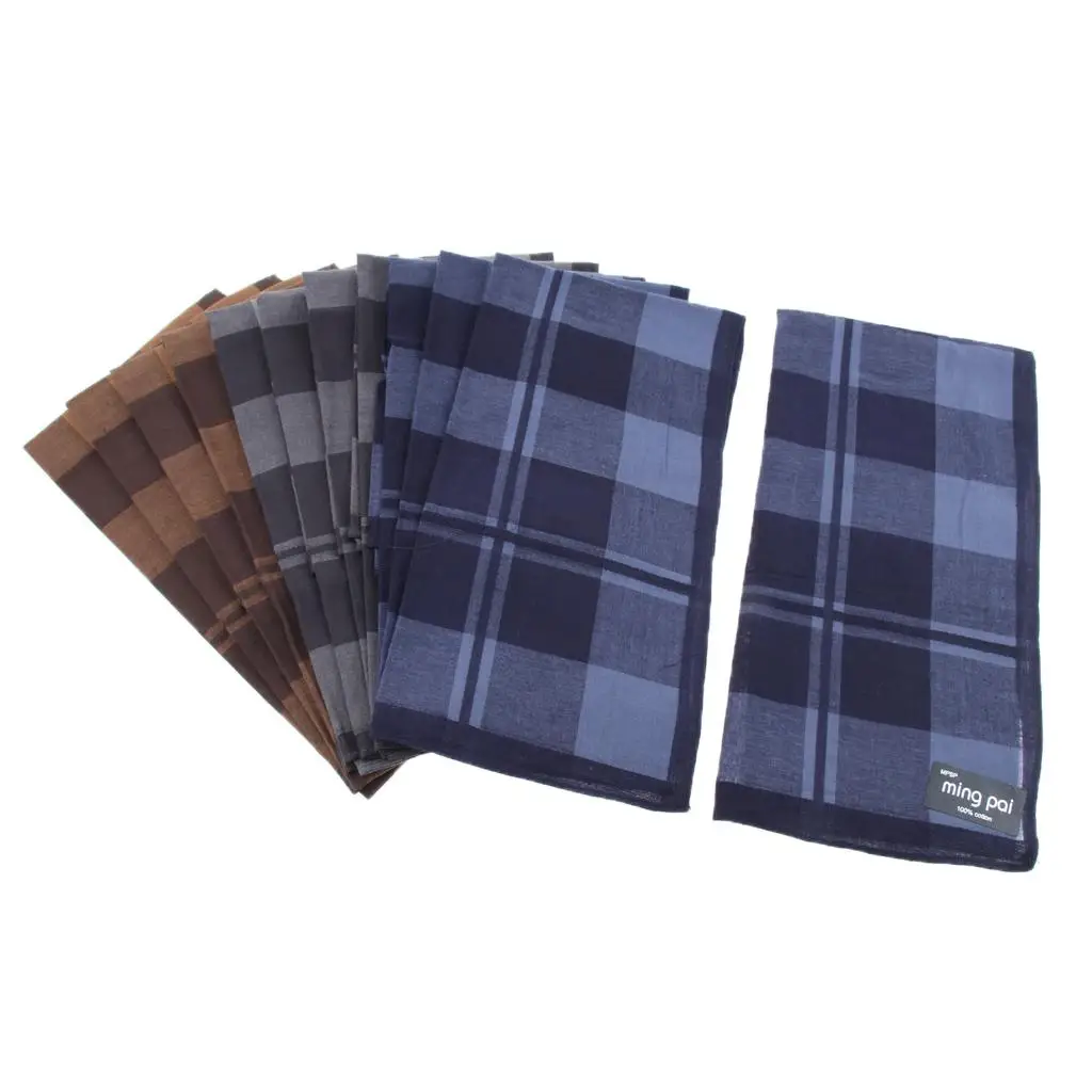 12 Pieces Retro Soft Men's Plaid Cotton Pocket Handkerchief Pocket Hankies