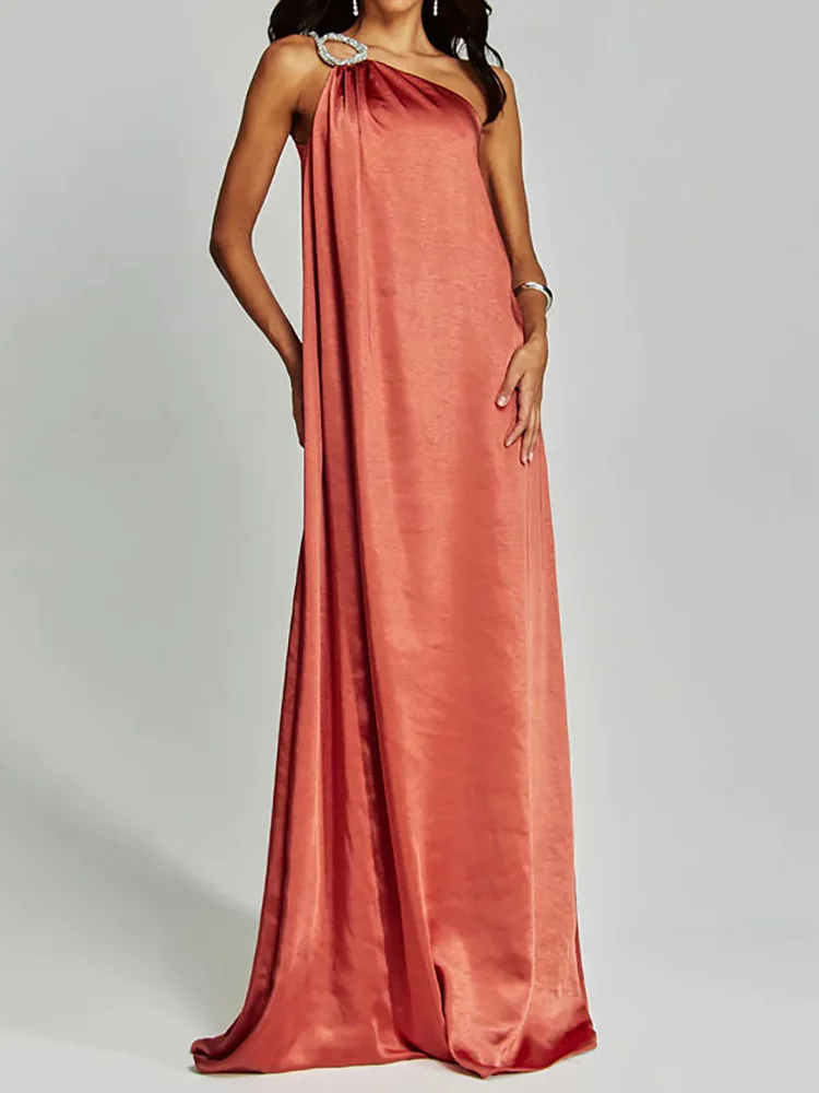 2025 um ombro sem mangas sólido vestido de férias elegante feminino primavera verão maxi vestido femme sexy sem costas vestido de festa