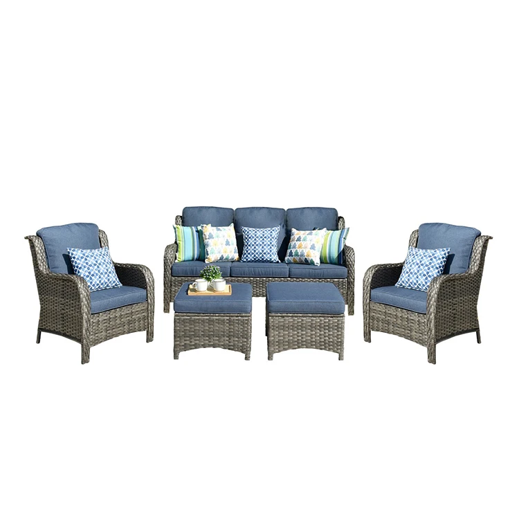 Custom Conversation 7 Seat Sofa Set Muebles De Exterior Patio Garden Outdoor Furniture Rattan Sofa Set