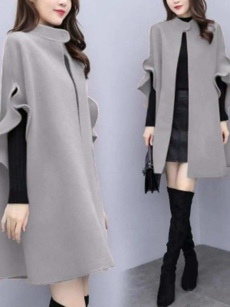 

202 Autumn Winter New Sle Korean Version Large Size Mid-Length Woolen Coat Women's Red Briti A-Line Cloak Coat