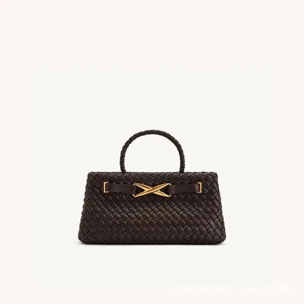 2026 JW PEI Luxury Woven Pattern Handbag, Retro Metal Buckle Commuter Bag, Elegant Crossbody Underarm Bag