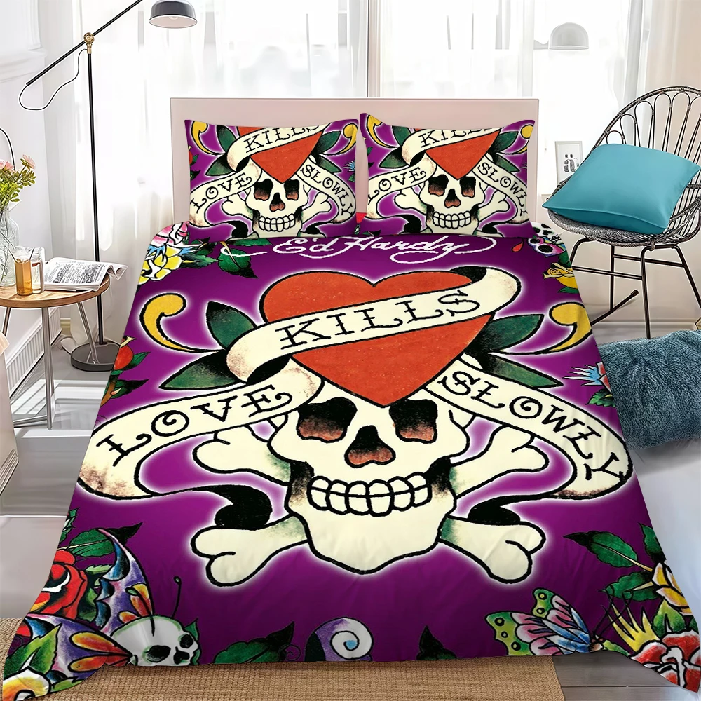 Fashion E-Ed H-Hardy Duvet Cover Set Home Style Bedding Soft Laundry Cotton Bed 3 Piece Set Student Dormitory Gift view 5