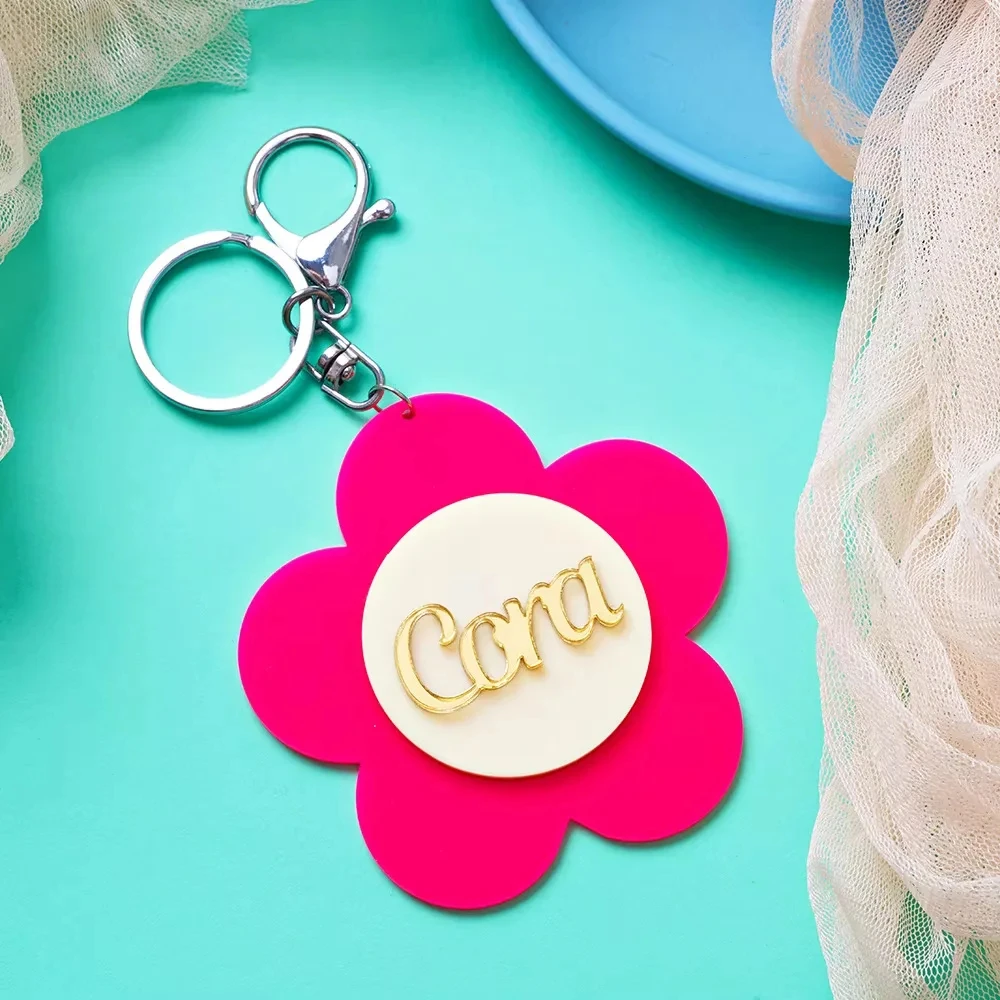 Flower Shape Customized Name Pendant Keychain, Gift
