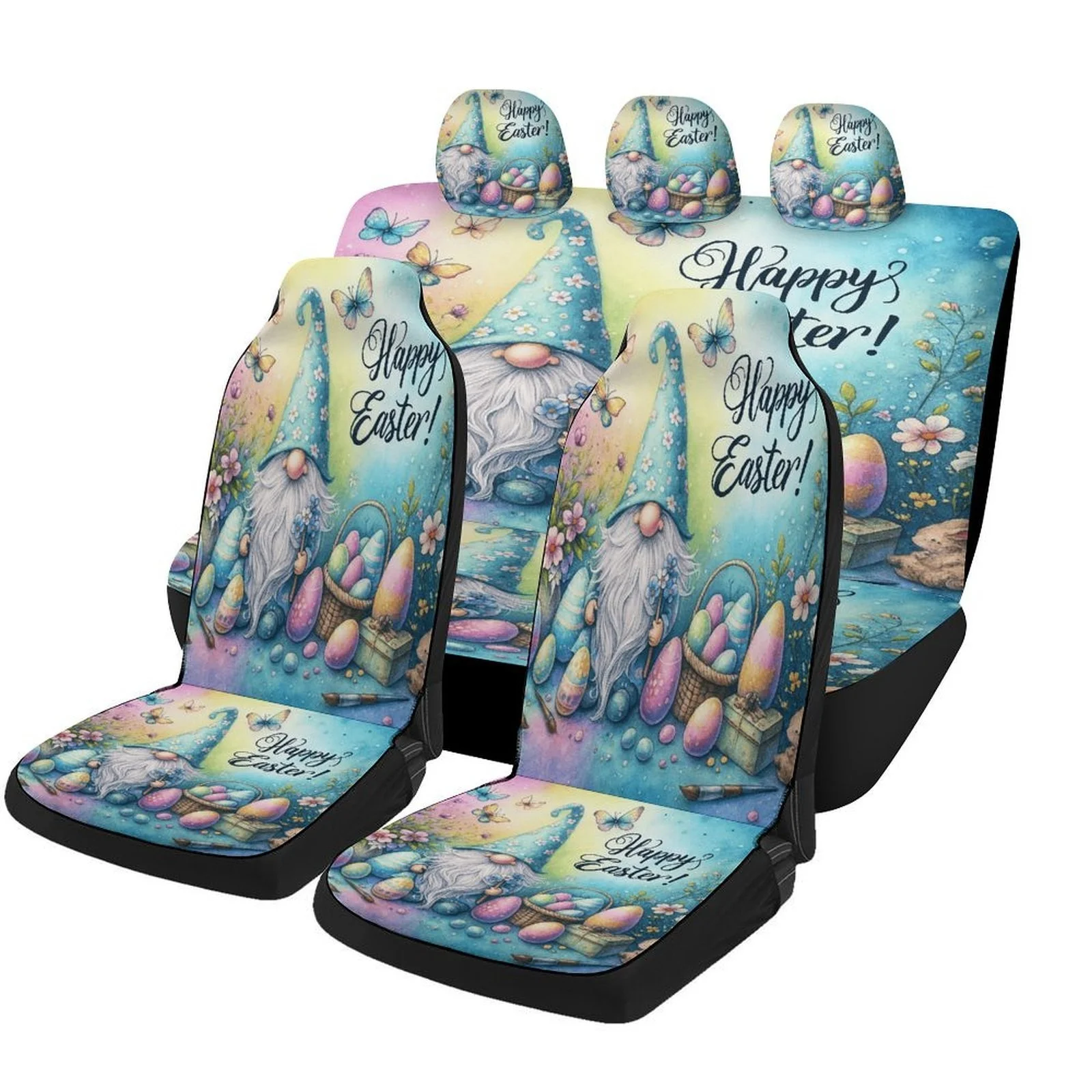 Set Of Easter-Themed Gnome Egg Car Seat Covers Suitable For Various Vehicles, Stylish And Cozy Covers For Car Seats, Complete Se