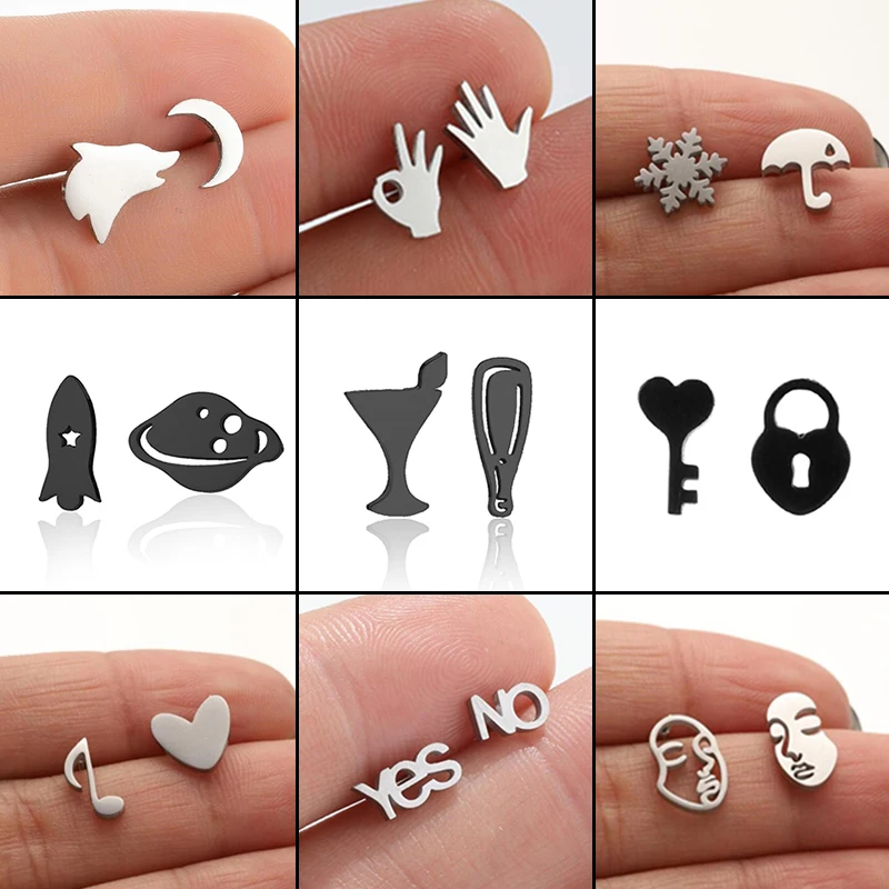 Multiple Stainless Steel Asymmetry Earring Wine Glass Gesture Ear Jewelry Girls Key Lock Earrings Gifts Accessories Wholesale