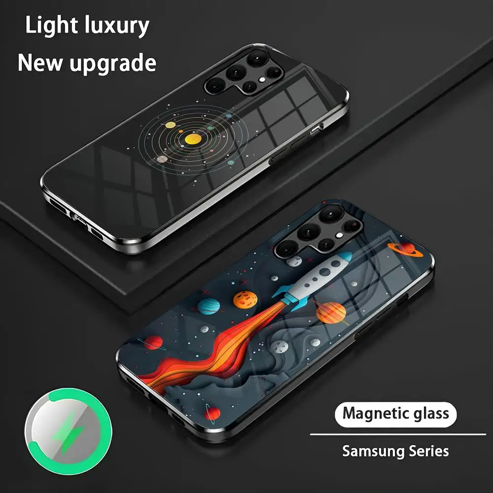 Funda de teléfono con sistema Solar S24 Ultra, Fundas Celulares para Samsung S24 S23 S22 S21 S20 Plus Ultra Note20, funda de teléfono magnética de vidrio