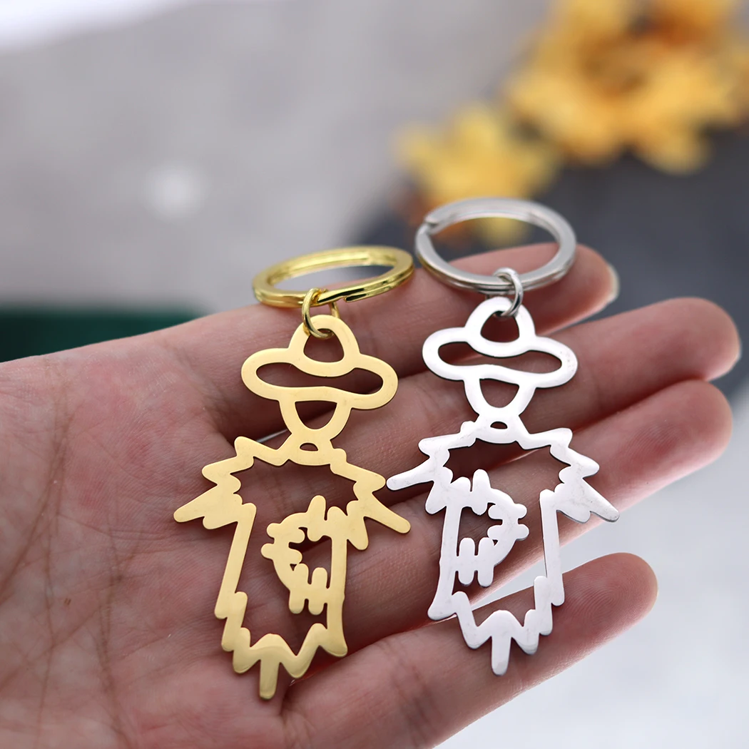 QIMING Fall Autumn Halloween Scarecrow Keychains Women Stainless Steel Trendy Jewelry Key Rings Men Party Gift