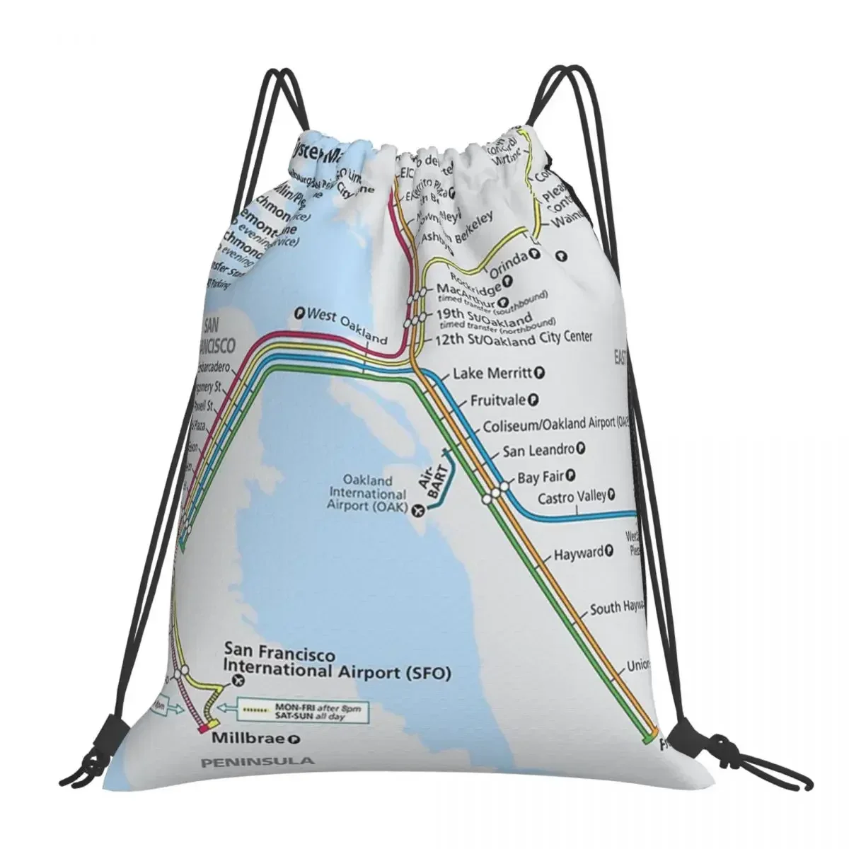 BART MAP - Bay Area Rapid Transit Map Backpacks Drawstring Bags Drawstring Bundle Pocket Storage Bag BookBag Man Woman Students