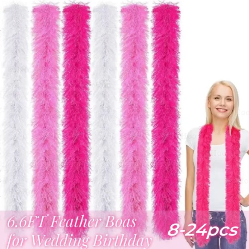 8-24PCS 6.6FT Feather Boas Artificial Fluffy Boas for Wedding Dancefloor Props Birthday Christmas Tea Party Supplies