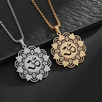 Stainless Steel Indian Religious Mandala Lotus Symbol Pendant Necklace Men Women Yoga Om Casual Jewelry