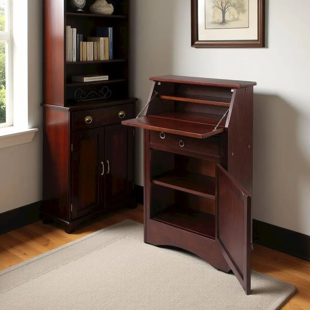 Compact Roll Top Secretary Desk With Hutch & Storage For Small Spaces Home Office, Customized