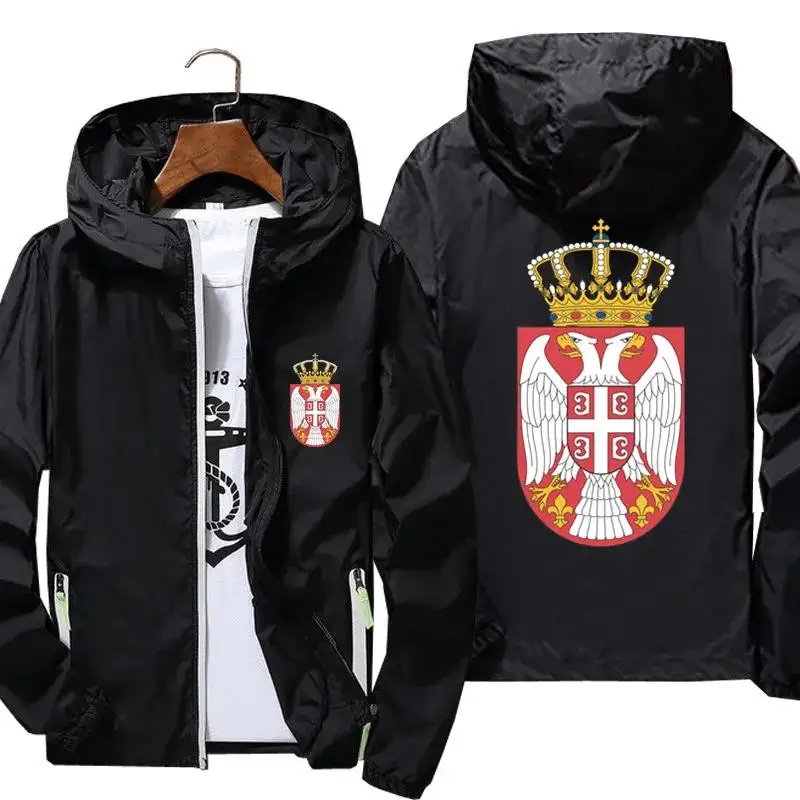 woman Men The Coat Of Arms Of Serbia Zipper Hooded Male Windbreaker Reflective Coat Hoodies Jacket Unisex Zipper Pilot Unisex