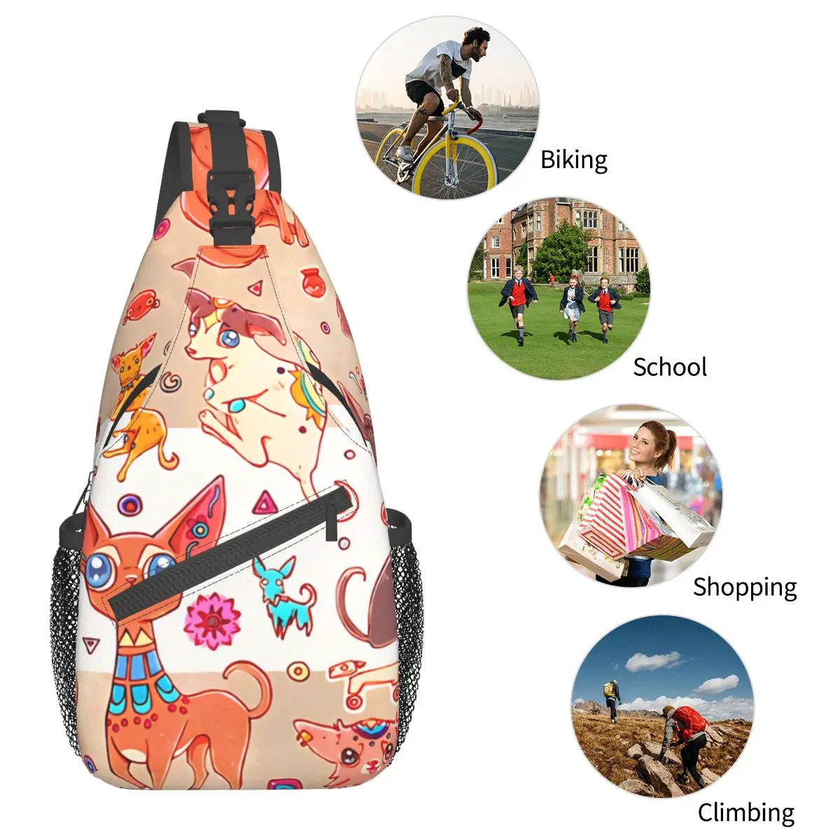 Oude Chihuahuas Crossbody Borst Tassen Zakken Travel Pack Messenger Sport Tieners Schoudertas Unisex