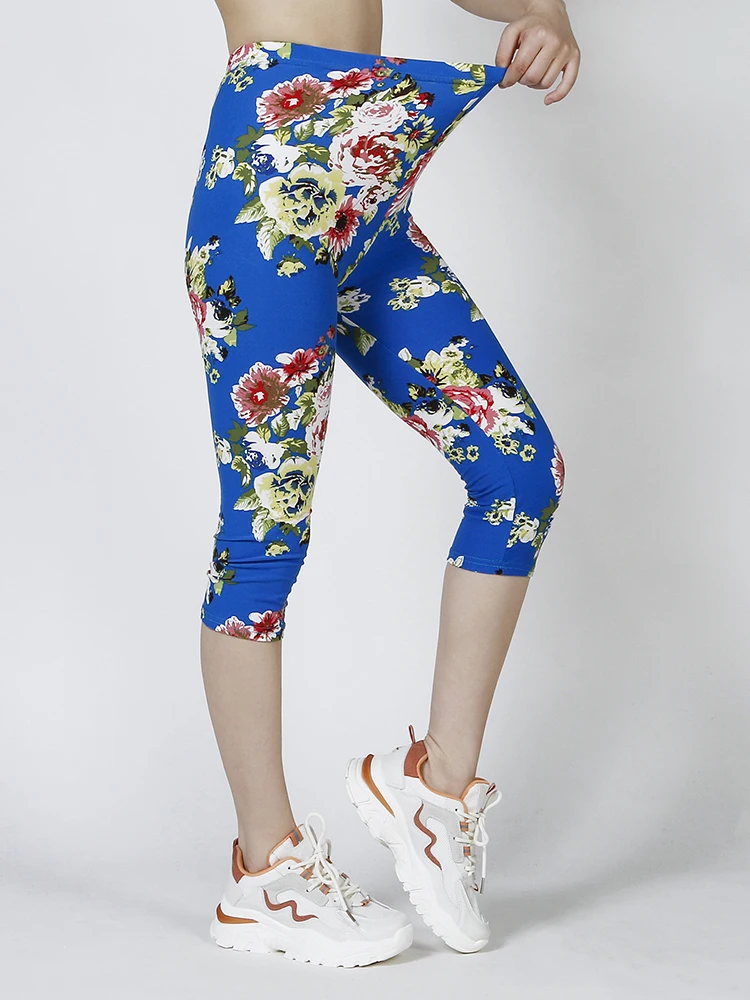 CUHAKCI Women Slim High Waist Cropped Pant Sexy Floral Printed Leggings Elastic Fitness Leggin XXL Mujer Capri Pants