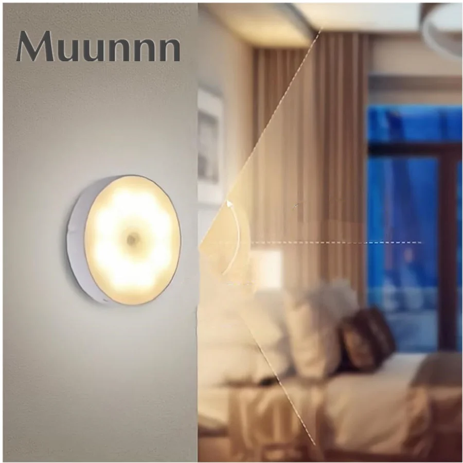 Motion Sensor Light USB Night Light LED Lamp With Switch Rechargeable Inductor Lights For Kitchen Stairs Hallway Closet Bedroom