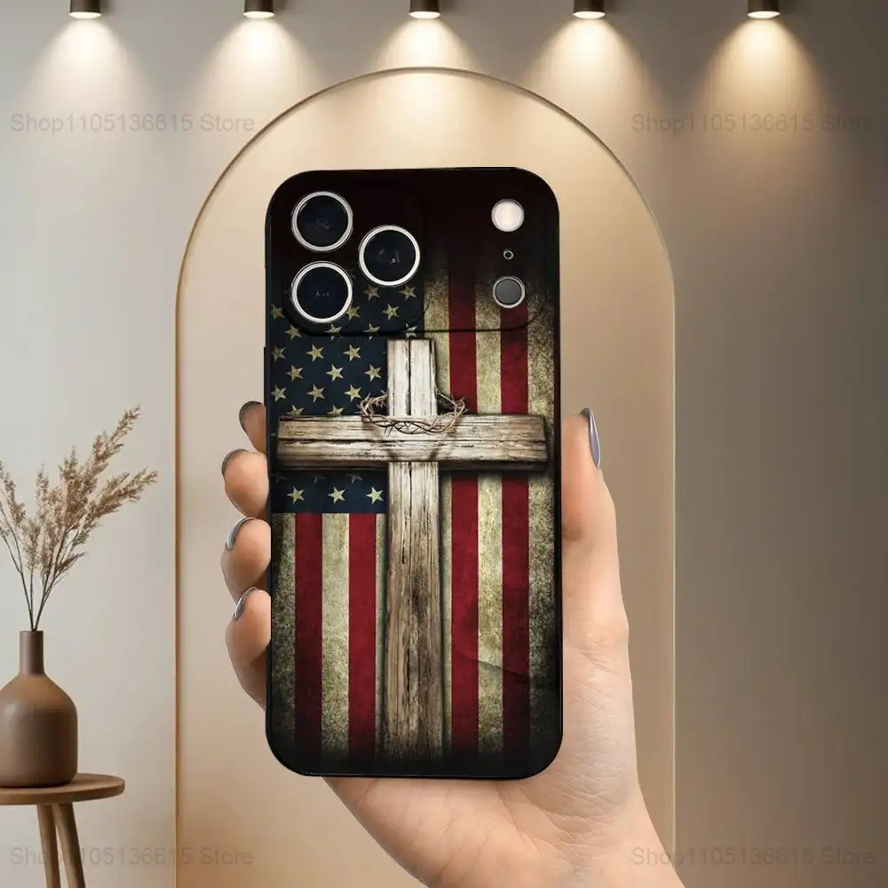 Capa de telefone com bandeira americana de arte legal para iPhone 17,16,15,14,13,12,11,Plus,Pro Max, XS, X, XR, SE, Mini, 8,7, capa preta de silicone macio