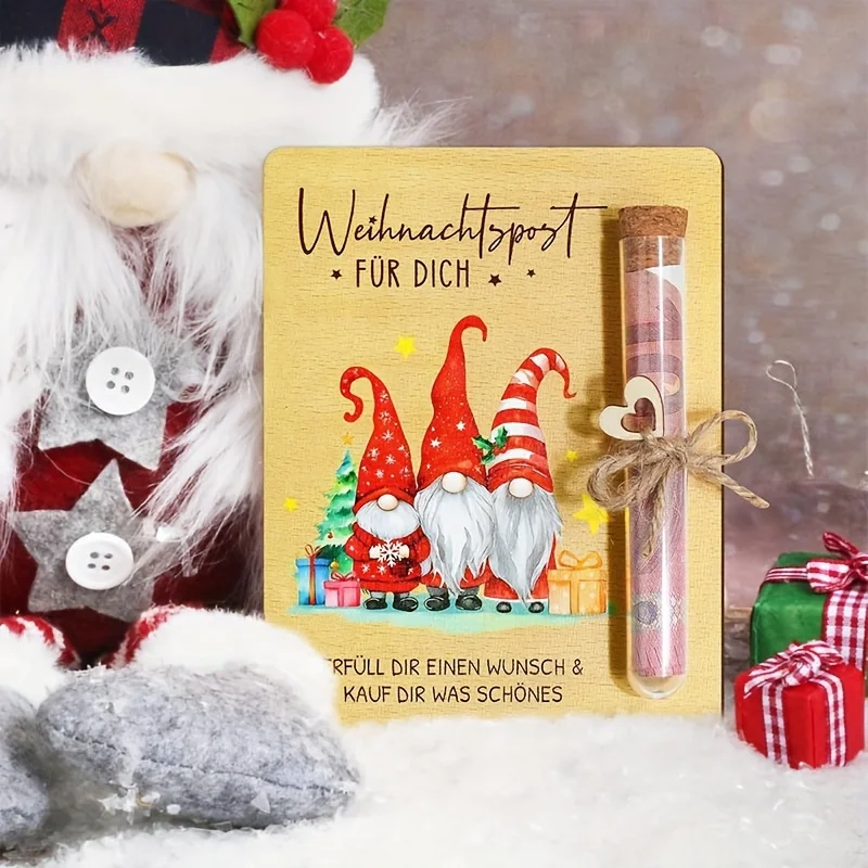 Wooden Christmas Card with Test Tube for Money Gifts Christmas Elf Cash Voucher Packaging Gift Wrap for Women Men Friends Gifts
