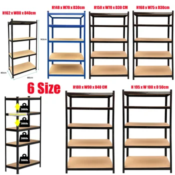 Dagplus Plank 5 Niveaus Garageplanken Voor Zwaar Gebruik Verstelbare Opbergrek, 386 Pond Laadvermogen Per Laag, 150-200Cm Hoogte