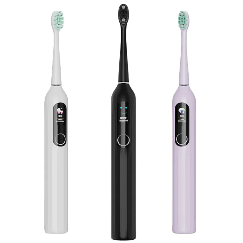 

Электрическая зубная щетка премиум-класса для взрослых, TFT-экран, видимый цифровой дисплей, автоматическое мягкое отбеливание зубов на батарейках, водонепроницаемое