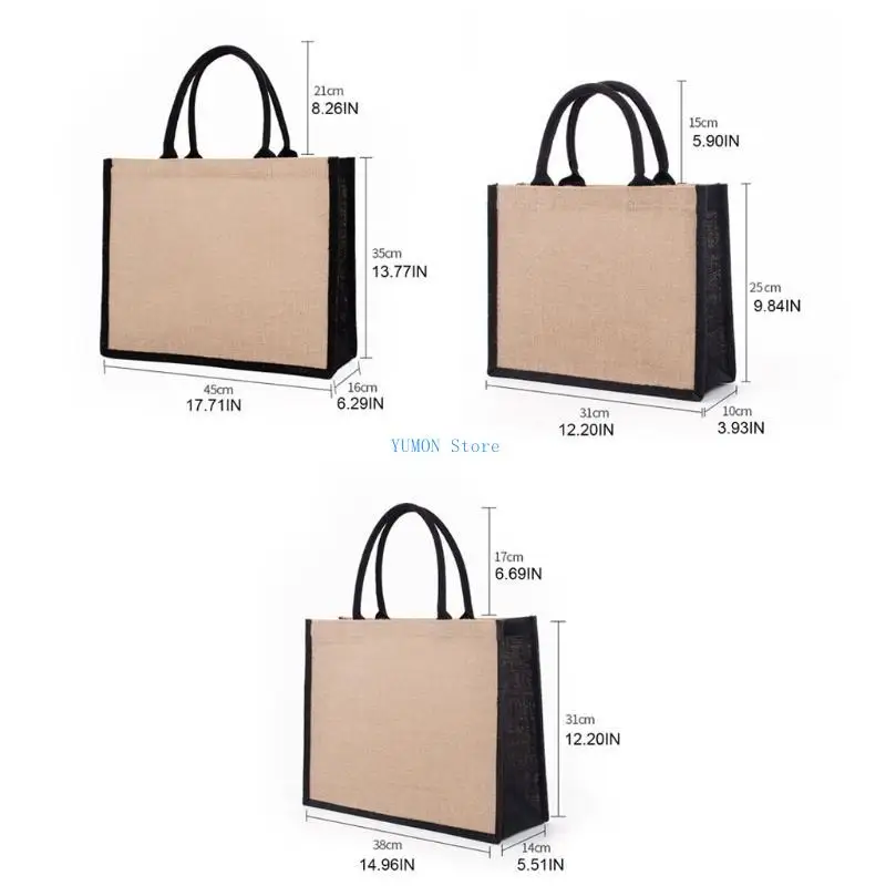 D0UD Jute Burlap Tote Bag Large Reusable Grocery Bags with Handles Shopping Handbag