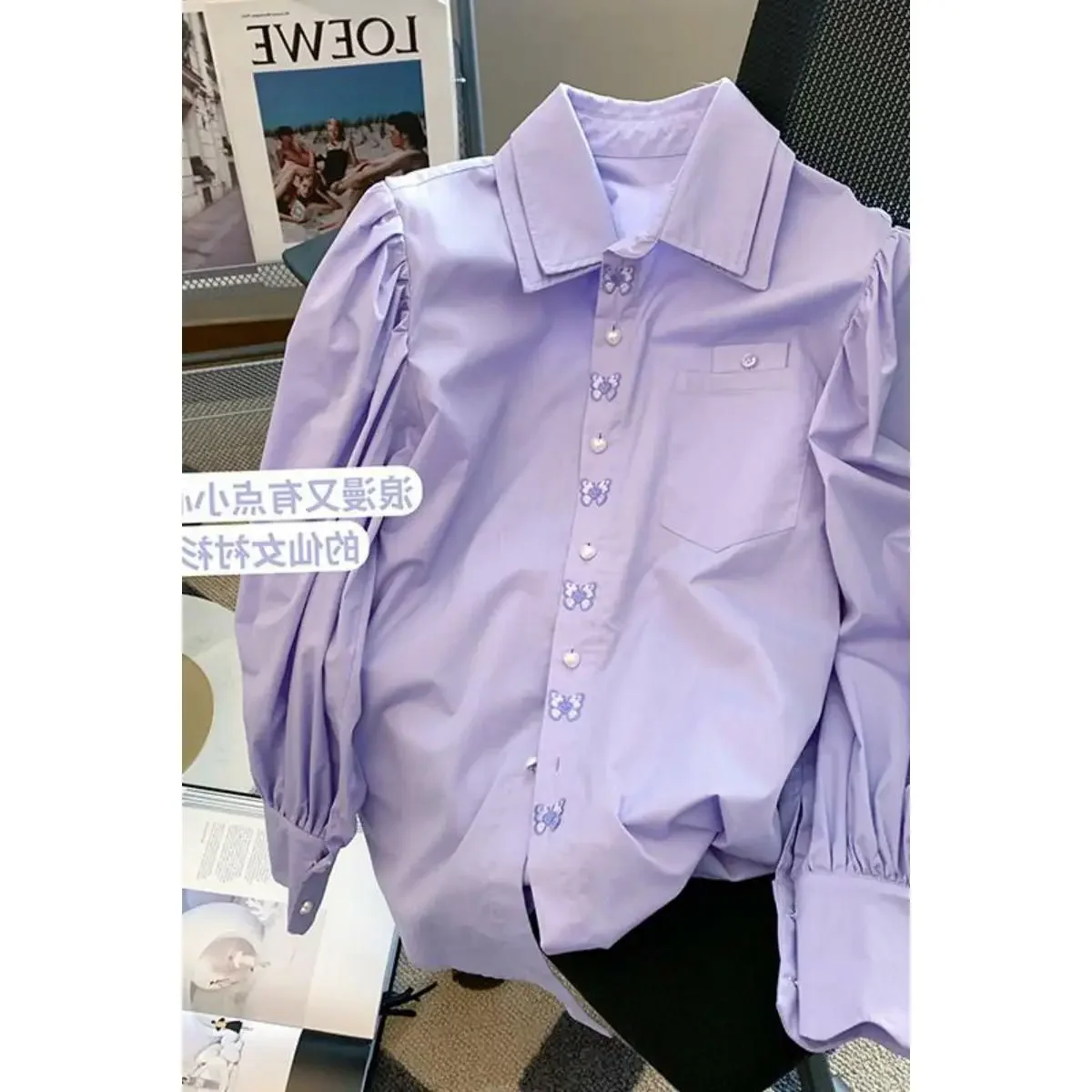 

Autumn Simplicity Pleated Women Shirts New Women Clothing Casual Korean Buttons Solid Color Turn-down Collar Long Sleeve Blouse