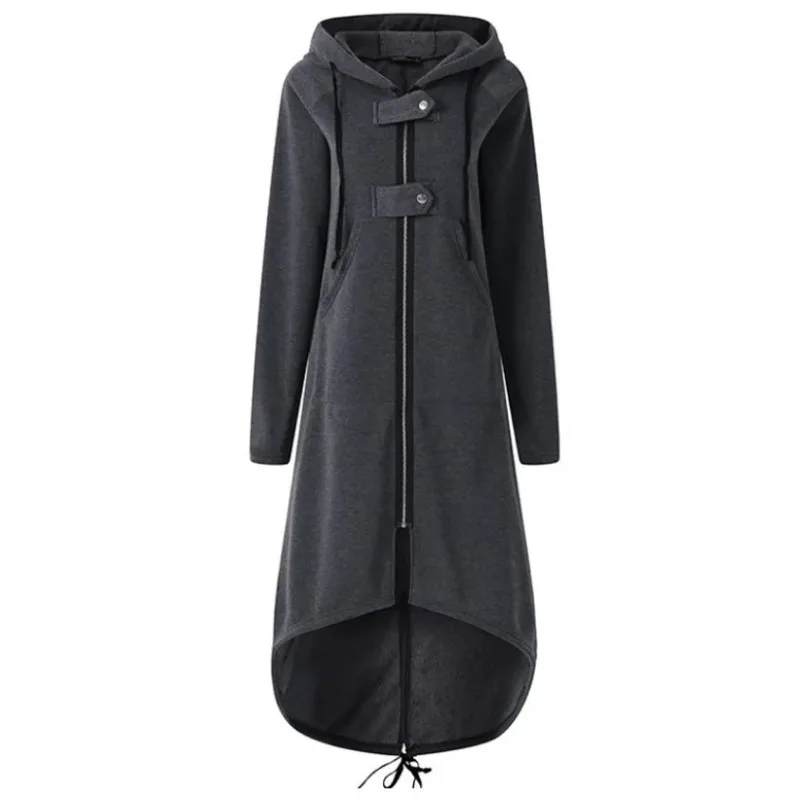 Women Asymmetrical Hoodeis Ziper High Low Long Jacket Coat Oversize Tops Fashion