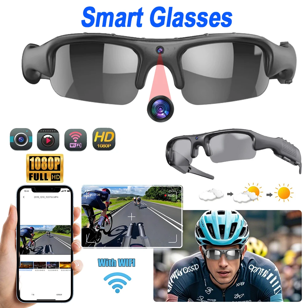 HD 1080P Mini Glasses Camera Portable Outdoor Security Sports DV  Video Recorder Surveillance Camcorder For Driving , Riding Cam