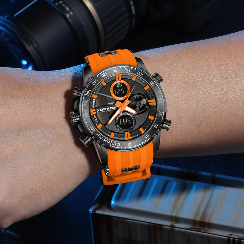 FOXBOX Outdoor Sport Electronic Man Watch Casual Fashion Simple Silicone Luminous Waterproof Alarm Date Digital Watches for Men