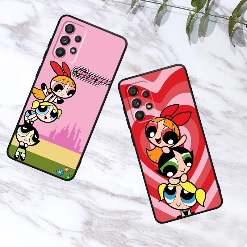 Cartoon Powerpuffs Girls For Samsung Note 20 10 Ultra Plus A31 A8 A14 j6 A12 A5 A70 A7 A34 A20 A04 A24 5G Black Phone Case