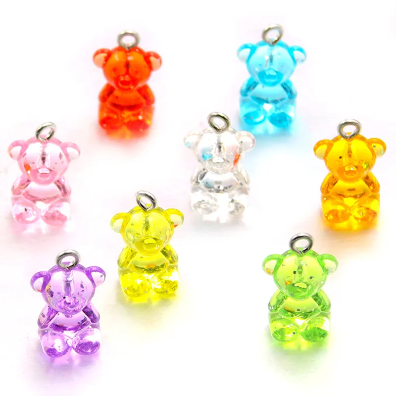 5Pcs Acrylic Resin Transparent Glitter Powder 3D Bear Earring Charms Diy Findings Keychain Bracelets Pendant For Jewelry Making