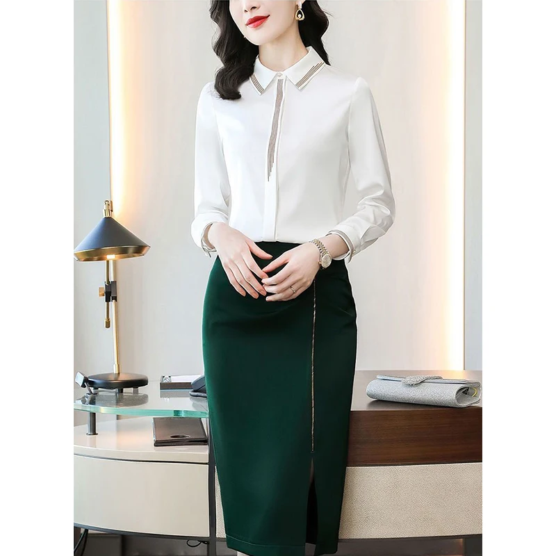 Spring Autumn Elegant Fashion Add Plush All-match Shirt Female Long Sleeve Bottoming Top Office Lady Temperament Buttons Blouse