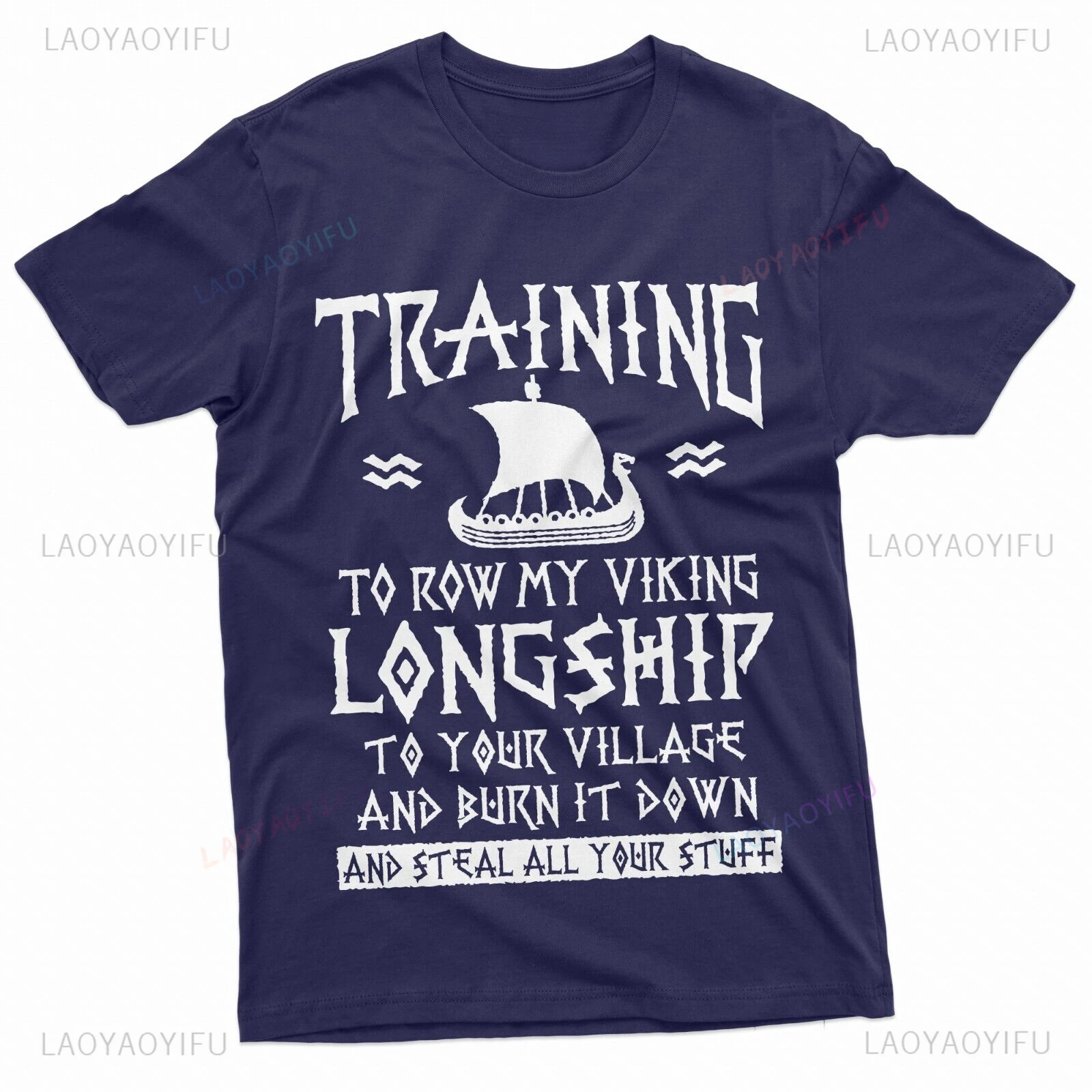 Stylish Men's Funny Viking Training Casual T-shirt Nordic Norway Longship Men's Humor Viking Cotton T-shirt -