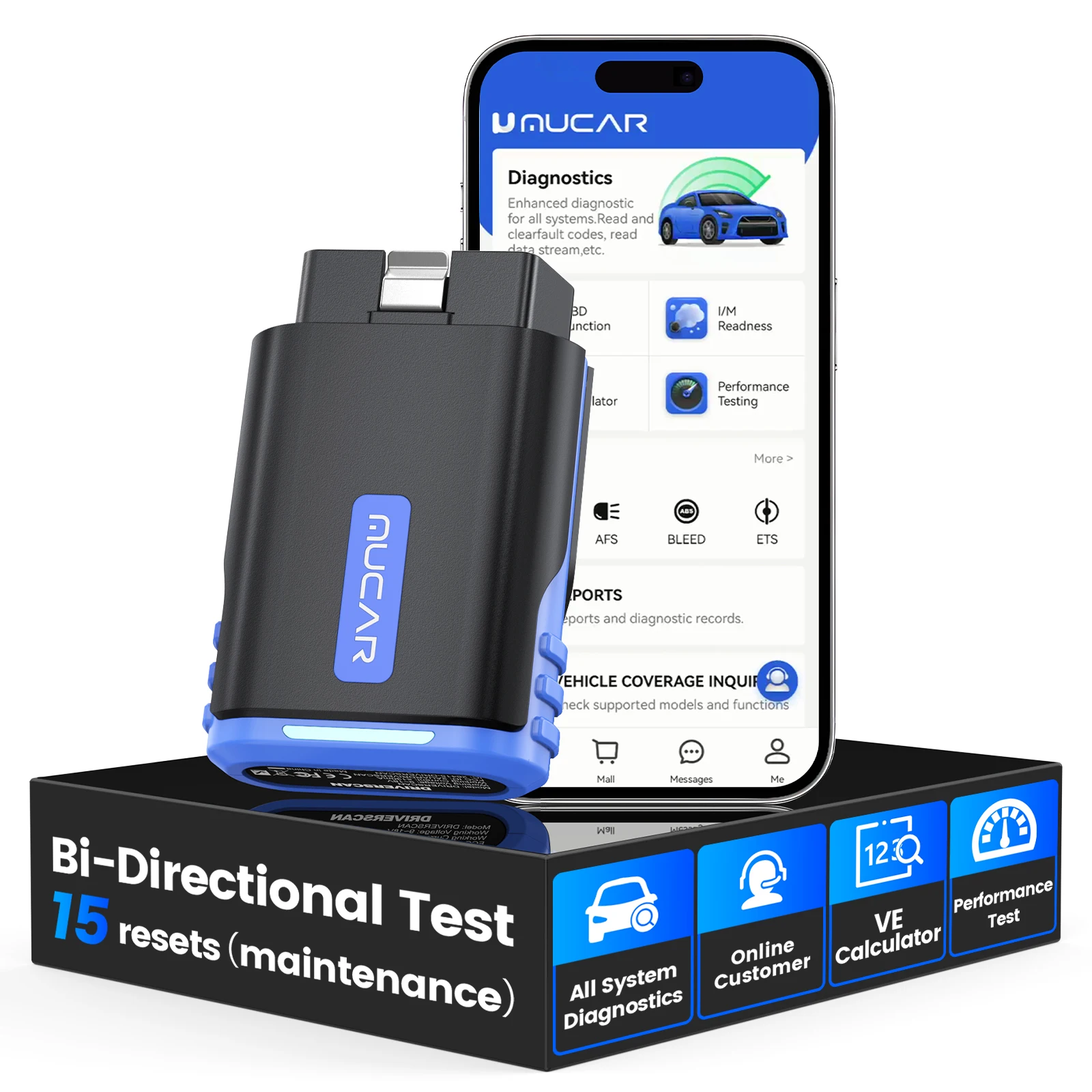 

MUCAR DriverScan OBD2 Bluetooth, Bi-directional Scan Tool OE Level All System Diagnostic Active Test 15 Service Function