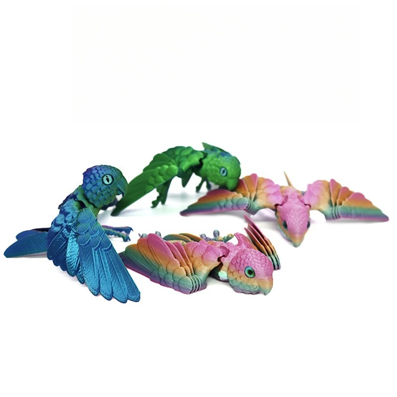 

3D Printed Parrot Model Moveable Joints Flexible Animal Statue Bird with Wings Home Decoration Autism ADHD Fun Toys Holiday Gift