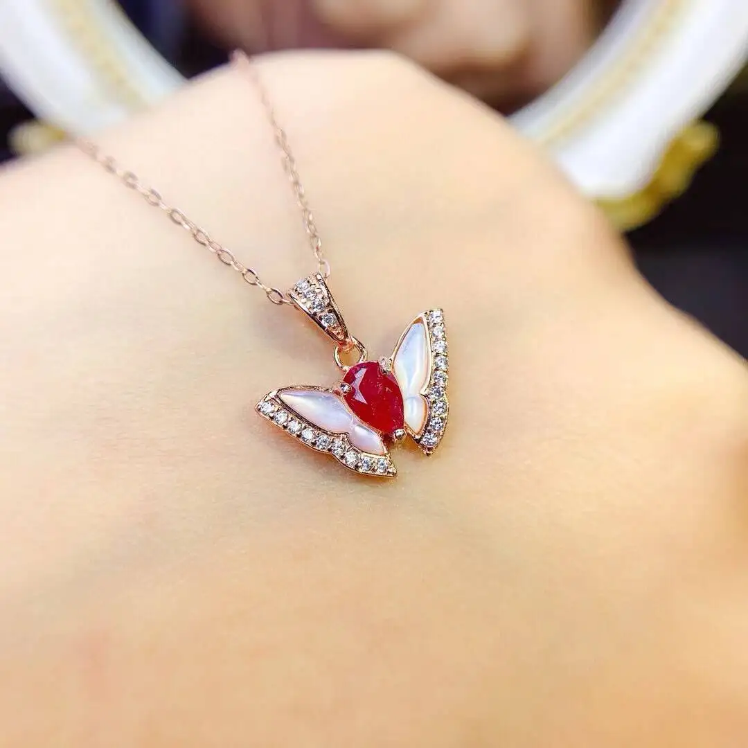 KJJEAXCMY New Jewelry Natural Women's Ruby Pendant 925 silver inlay Colorful and splendid Crystal pure fire flash explosion