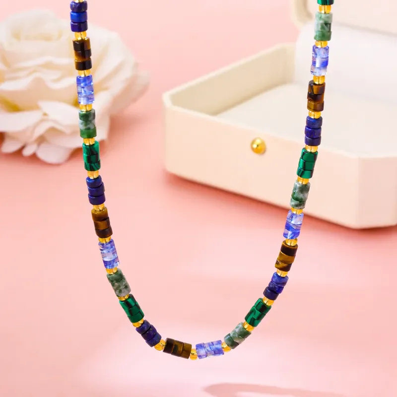 Dopamine Rainbow Beaded Clavicle Chain European and American Style Round Bead Color Necklace Versatile Bead String Design ins