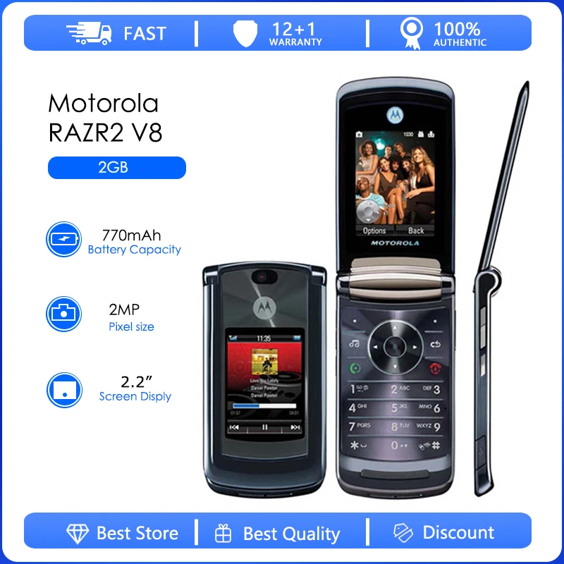 Motorola RAZR2 V8 reacondicionado-Original V8 2MP batería desmontable 770mAh teléfono celular venta al por mayor envío gratis