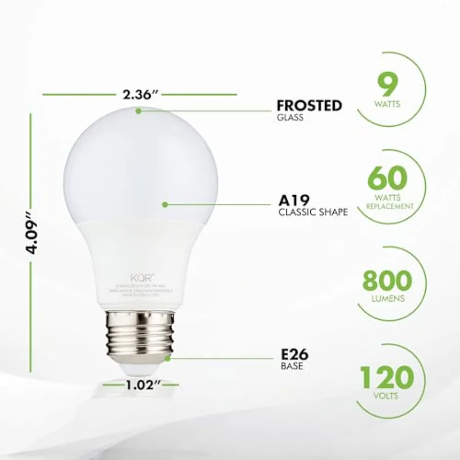 6 Pack A19 LED Light Bulb, 60W Equivalent, 3000K Soft White, 800 Lumens, Efficient 9 Watt Replacement Bulbs with E26 Standard B