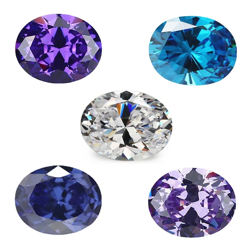 

3x5mm~10x12mm 5A Oval Cut Cubic Zirconia Synthetic Gemstone White Lavender Violet Tanzanite SeaBlue Mix 5 Colors Loose CZ Stone