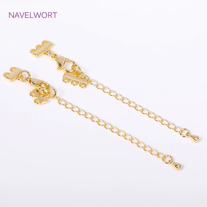 2/3-Strand 18K Gold Plated Brass Metal Lobster Clasps with Extension Chain For DIY Bracelet Necklace Jewelry Making Supplies