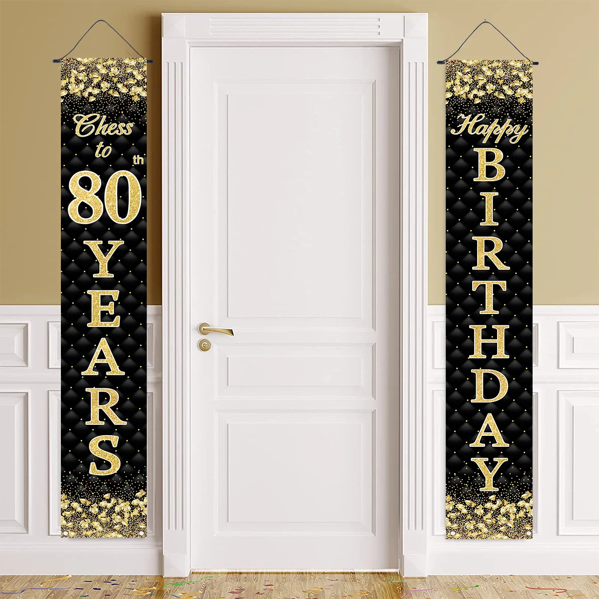 

80th Birthday Decoration Birthday Door Curtain Black Gold 80 Years Old Party Supplies Number 80 Man Woman Happy Birthday Decor