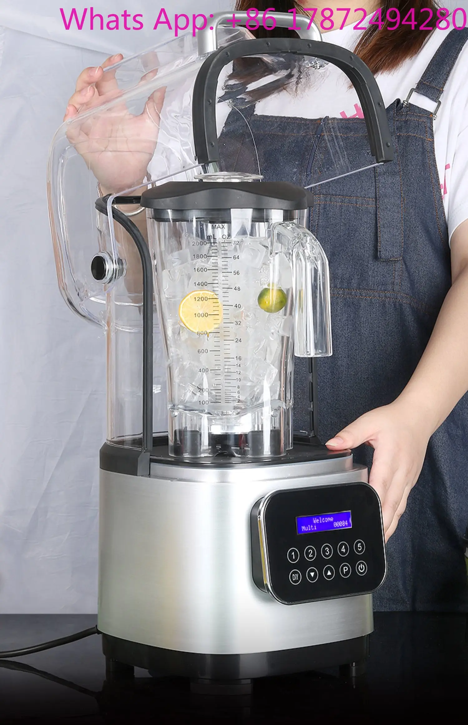 High-end Soundproof Slush Machine with Cover, Commercial High-power Crushed Ice & Juice Machine (Glass/PC) for Milk Tea Shop