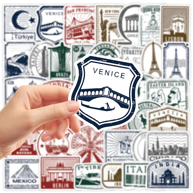 

50Pcs Vintage Retro Stamp Stickers Waterproof DIY Decals for Phone Laptop Notebook Skateboard Luggage Guitar Water Bottle