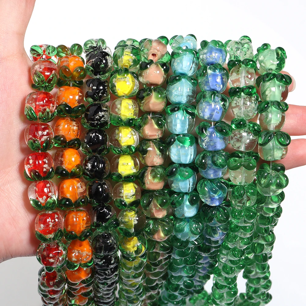 

10PCS Luminous Glass Beads Persimmon Shaped Loose Lampwork Beads for DIY Jewelry Making Phone Chains Pendant Accessories Supply