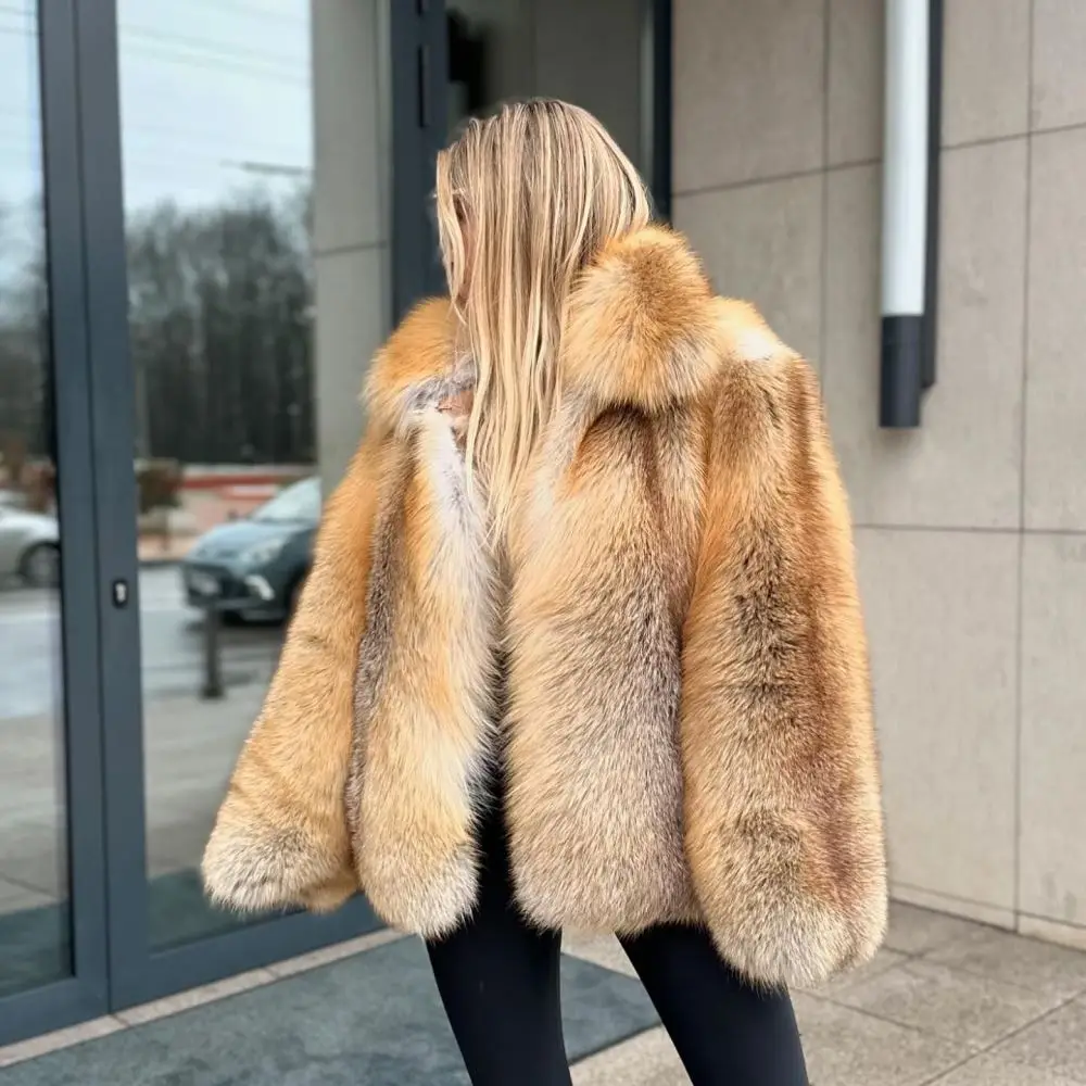 

Natural Red Fox Fur Jacket Turn-down Collar Winter Fashion Woman Whole Skin Genuine Fox Fur Coat Female Thick Outwear Trendy