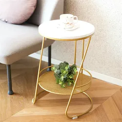 Marble Desktop Sofa Side Table Golden Corner Table End Table Round Small Coffee Table Golden Black Legs Frame