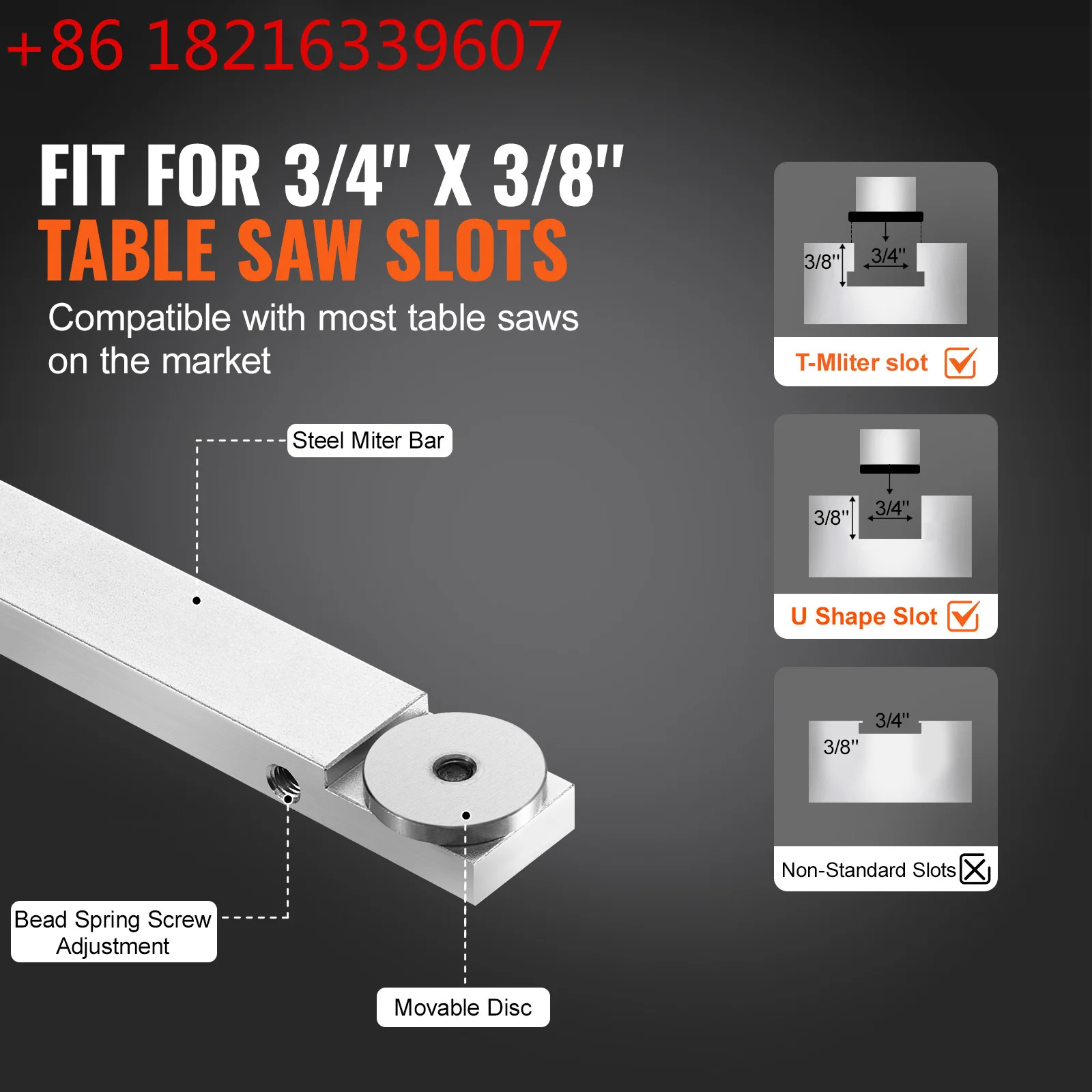 TAO  Precision Miter Gauge Standard Slot 3/4'' x 3/8'' Aluminum Alloy Table Saw 24/18/19-35 in Grating 15 Angle Stops DIY