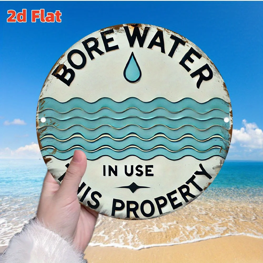 Vintage Round Aluminum Metal Sign Rustic Wave Pattern Wall Art Decor 2D Flat Print Indoor Outdoor Home Garage Garden Hanging Orn