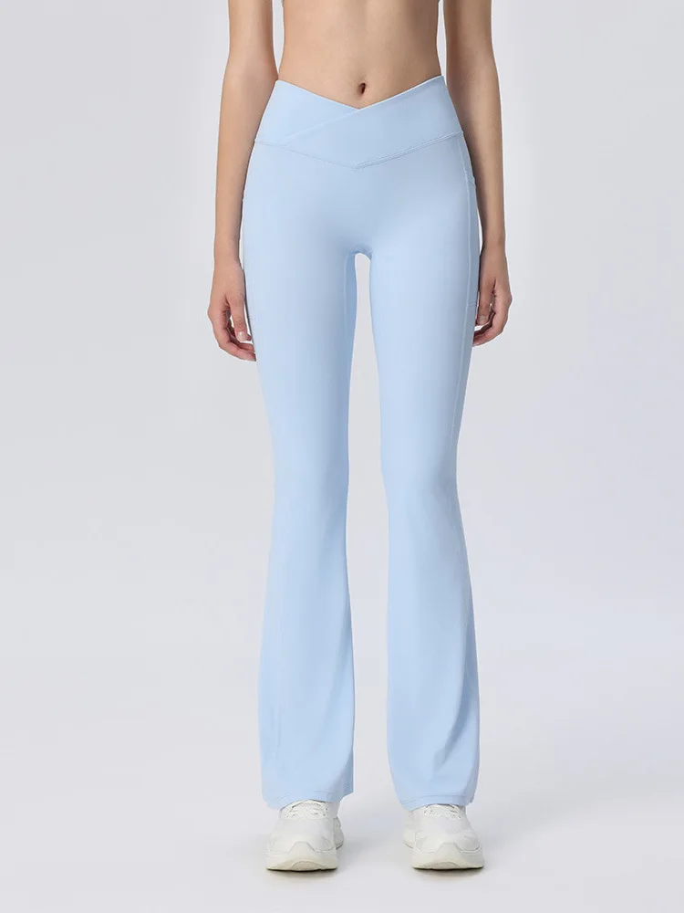 High Waist Cross Yoga Bell Bottoms Women's Straight Leg Casual Pants High Waist Wide Leg Trousers Comfortable Straight Fit